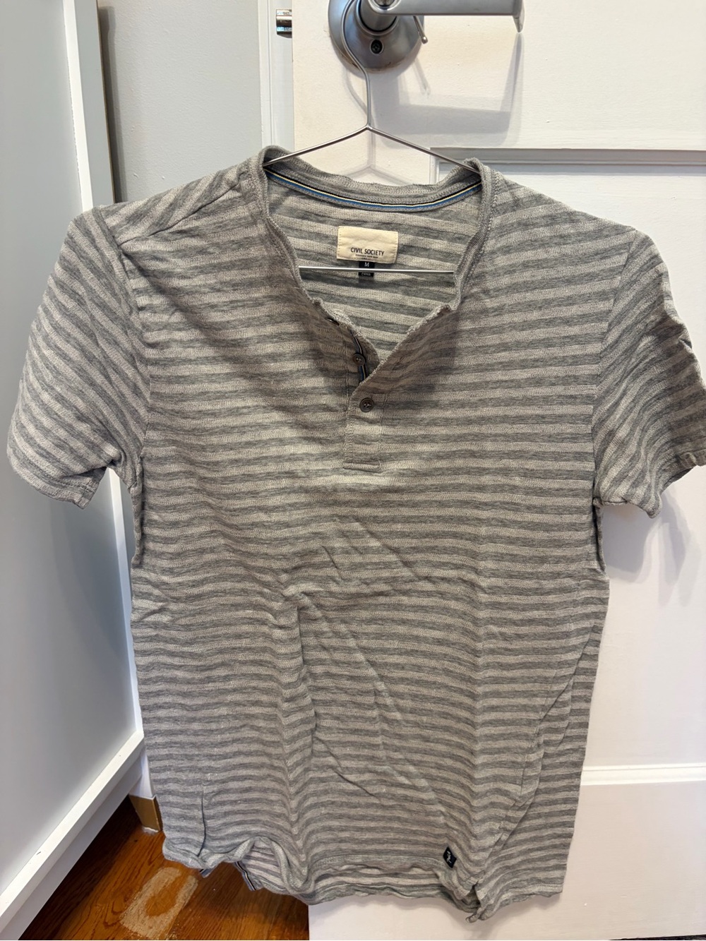 Men’s Civil Society Gray Striped Short-Sleeve Henley Tee